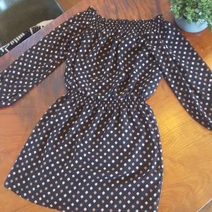 White Black polka dot long sleeve dress.